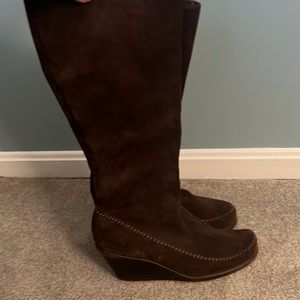 Aerosole Chocolate Brown Suede Zip Boot Knee High